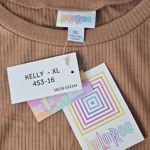 Lularoe Kelly Women Top Shirt Tan Brown Short Sleeve Ruffled Edges XL Crew Neck - Picture 5 of 9